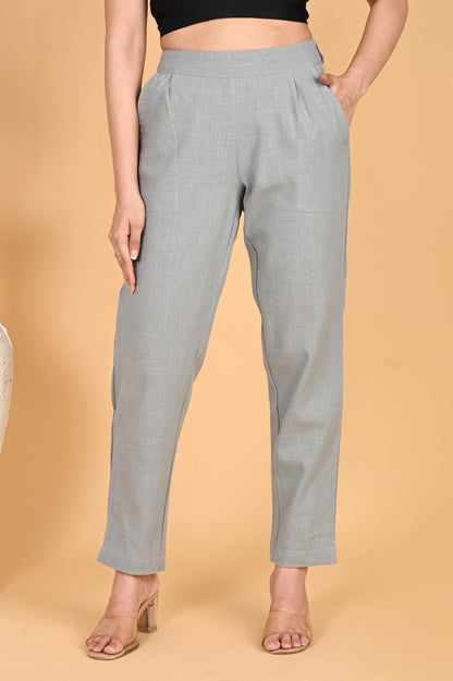 LIGHT GREY CLASSIC COTTON PANTS - SAFED DHAGA 