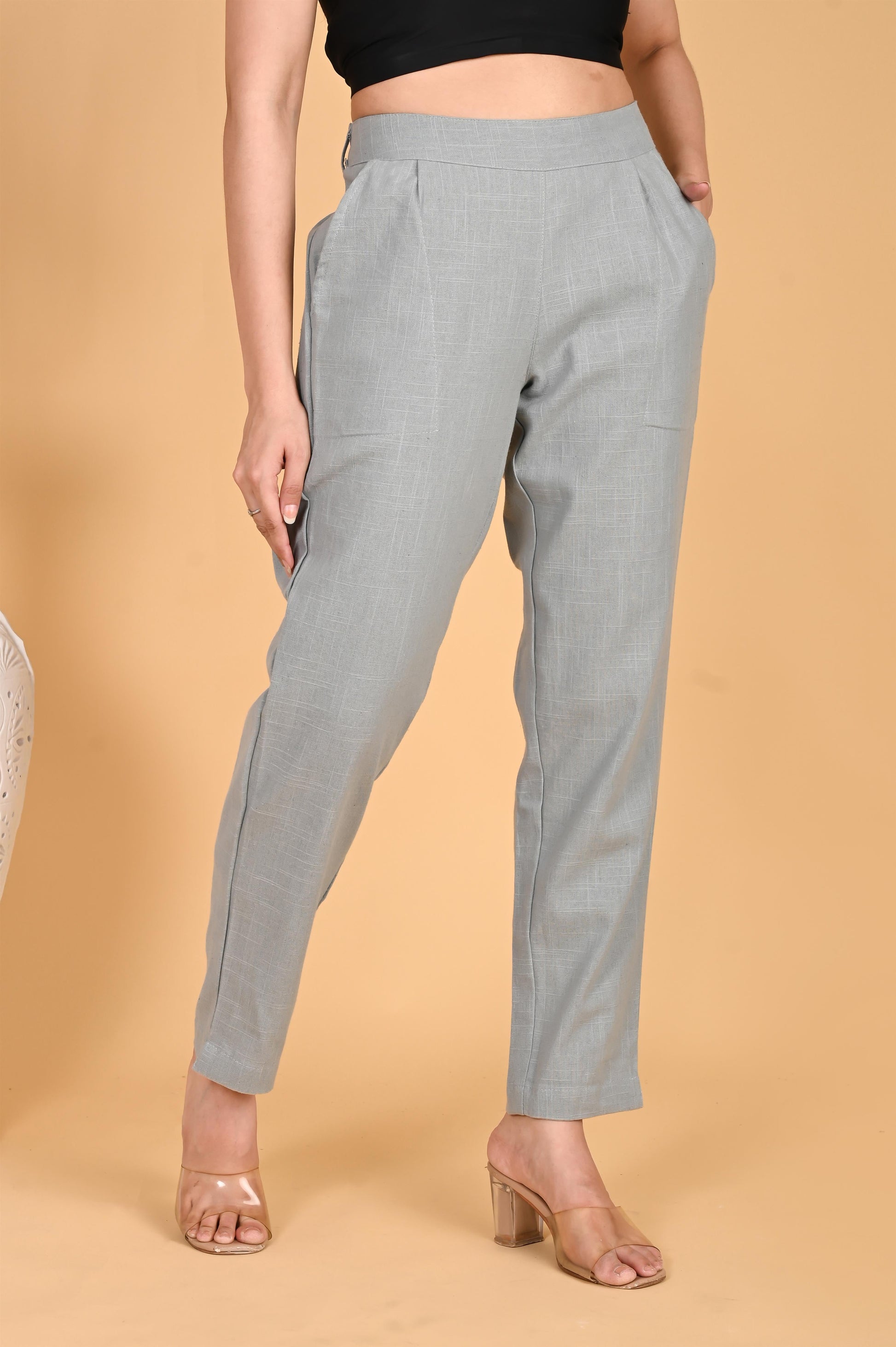 LIGHT GREY CLASSIC COTTON PANTS - SAFED DHAGA 
