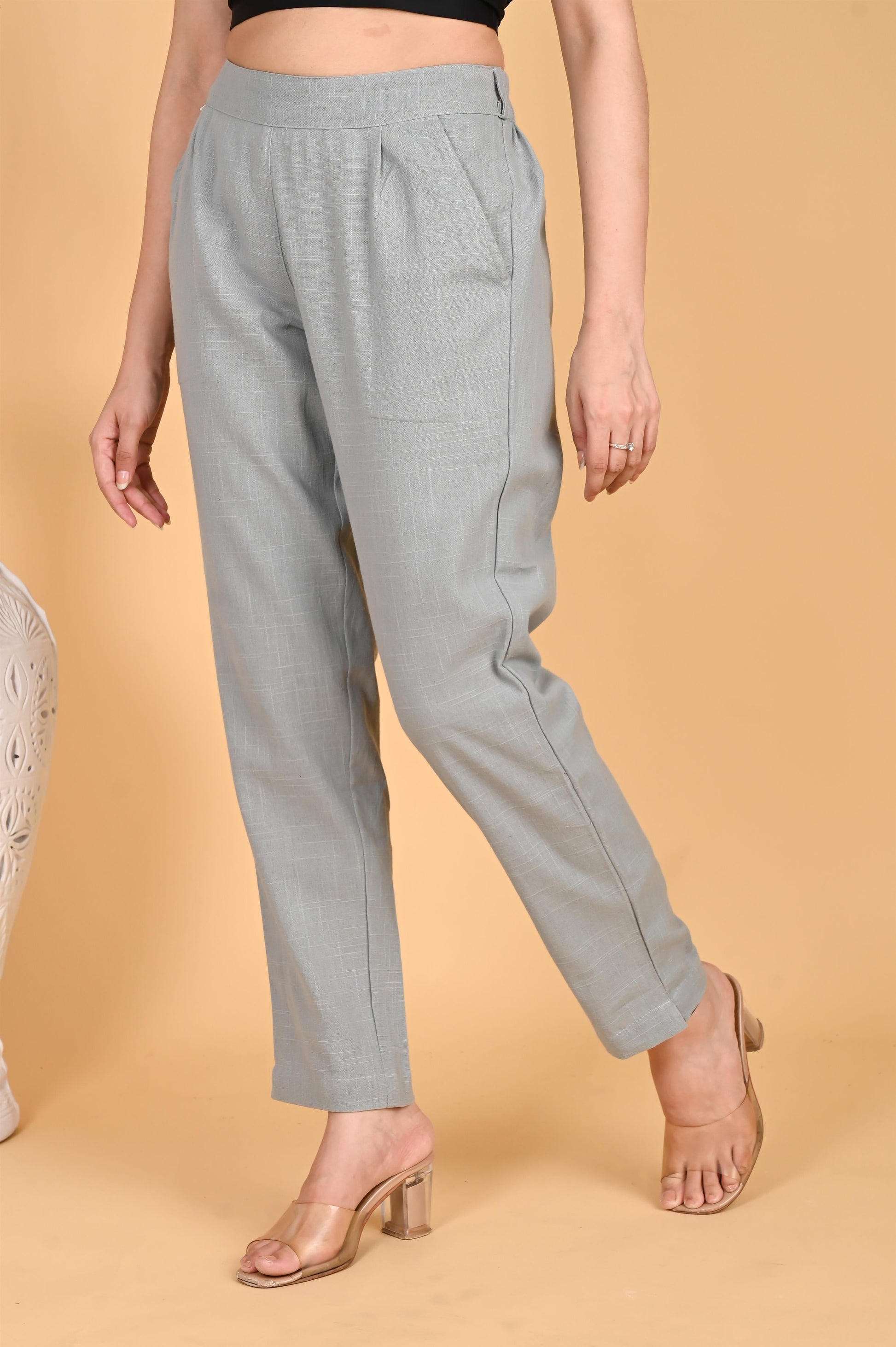 LIGHT GREY CLASSIC COTTON PANTS - SAFED DHAGA 