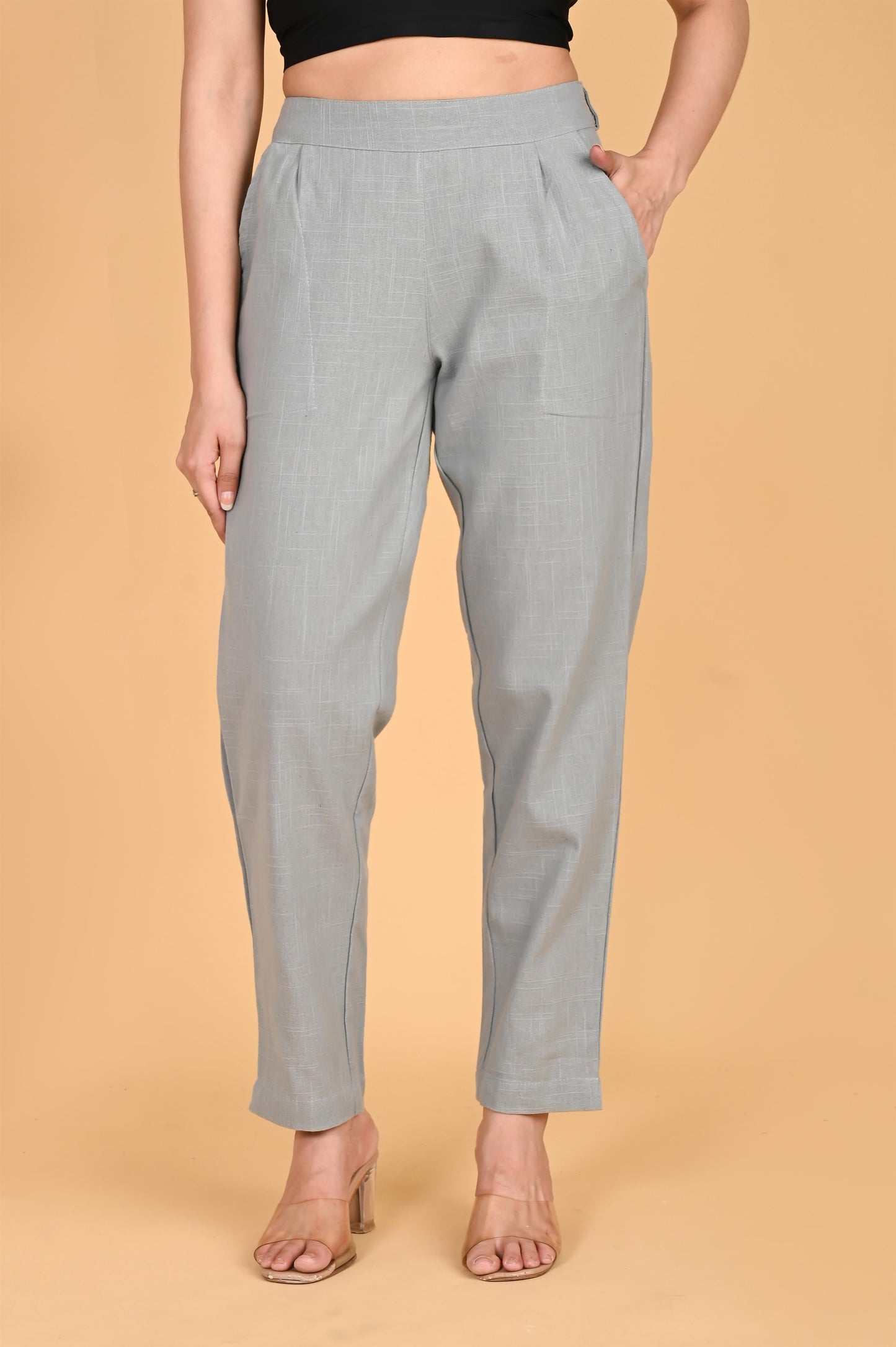 LIGHT GREY CLASSIC COTTON PANTS - SAFED DHAGA 