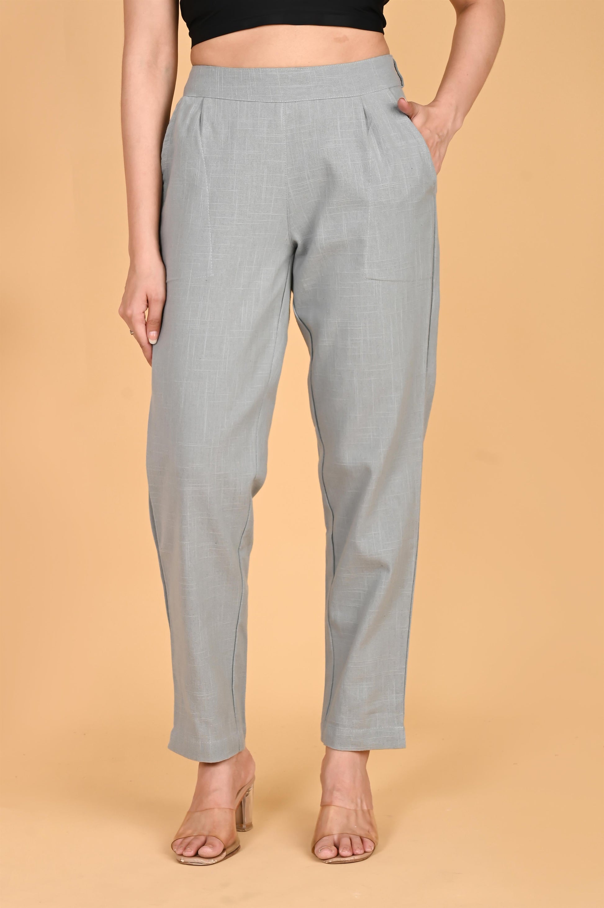 LIGHT GREY CLASSIC COTTON PANTS - SAFED DHAGA 