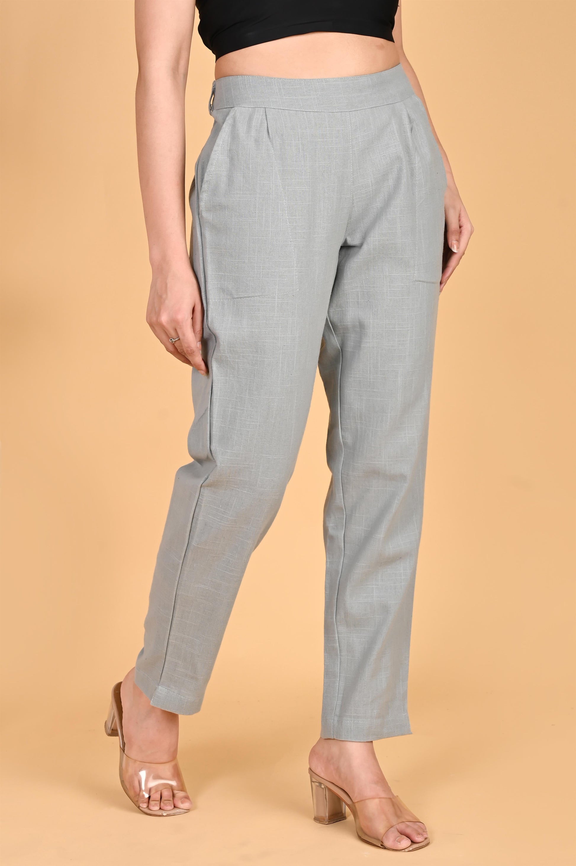 LIGHT GREY CLASSIC COTTON PANTS - SAFED DHAGA 
