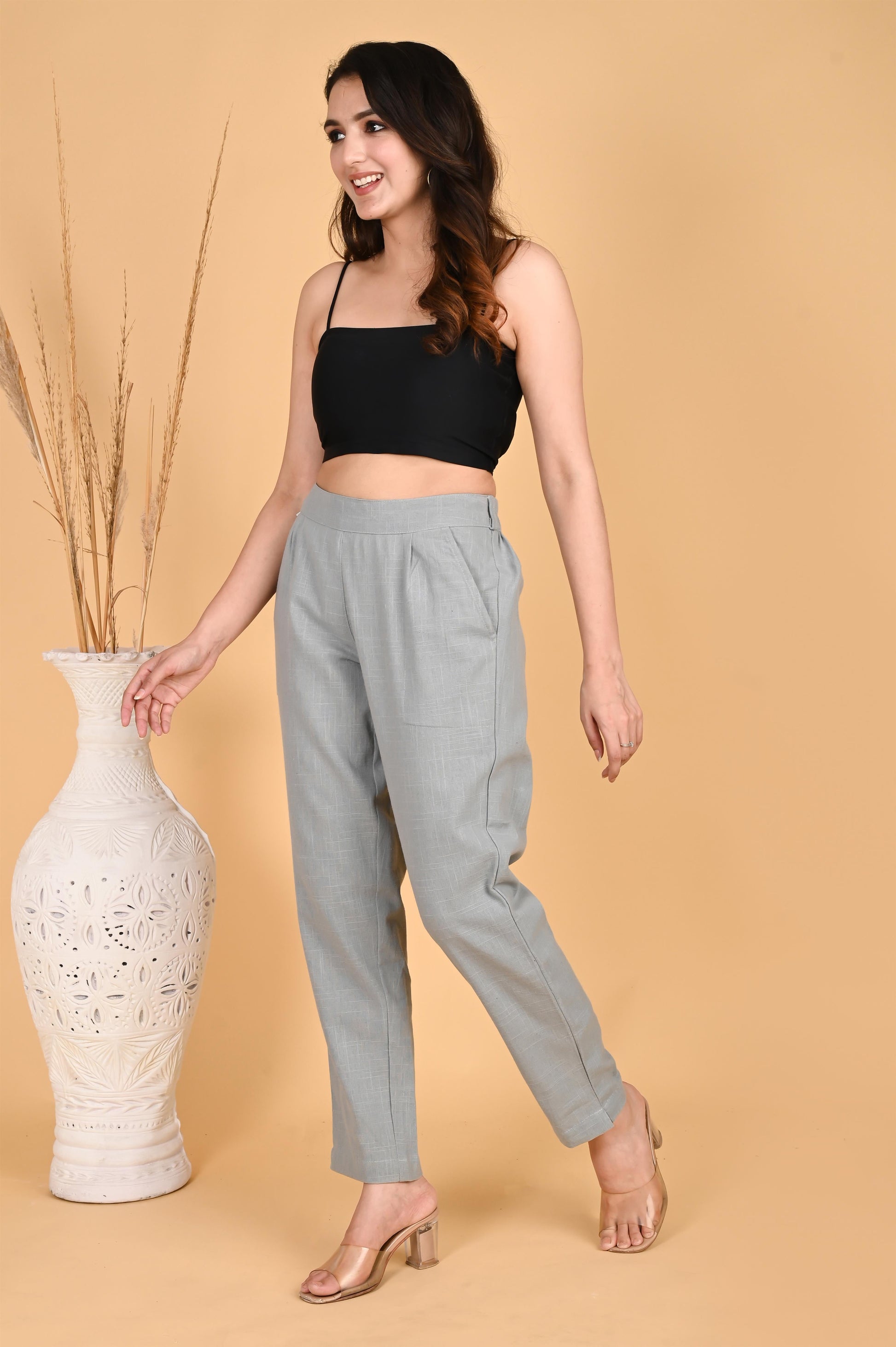 LIGHT GREY CLASSIC COTTON PANTS - SAFED DHAGA 