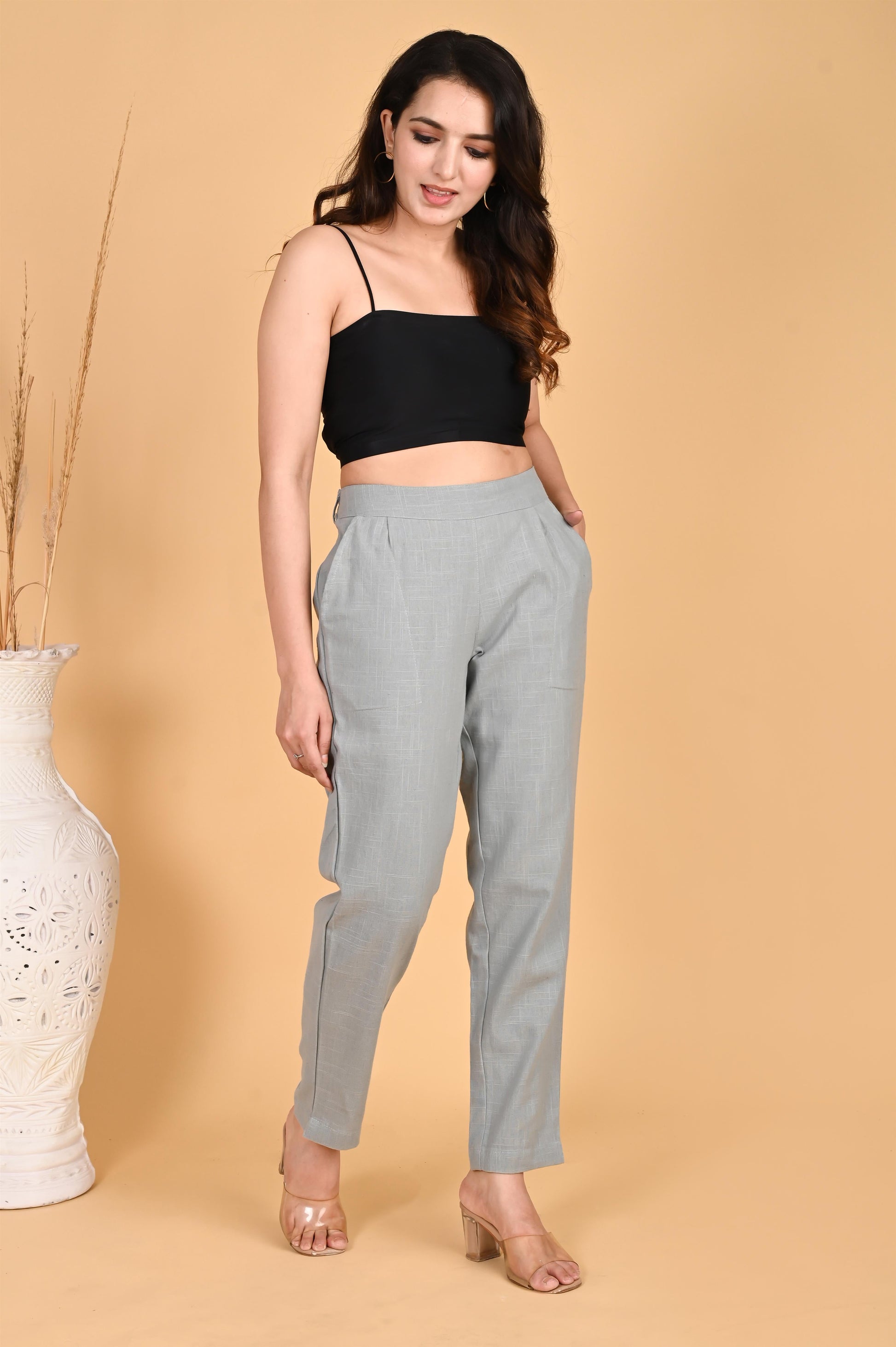 LIGHT GREY CLASSIC COTTON PANTS - SAFED DHAGA 