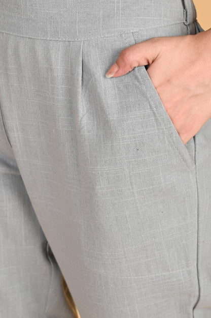 LIGHT GREY CLASSIC COTTON PANTS - SAFED DHAGA 