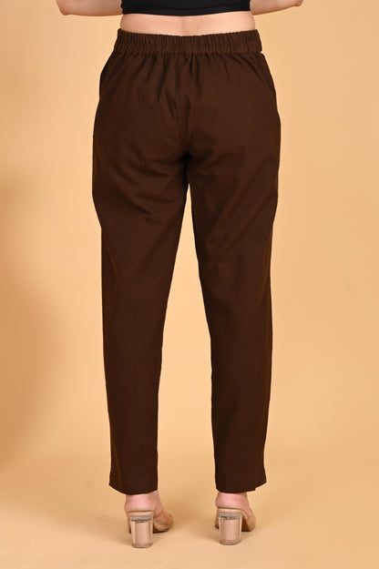 COFFEE BROWN CLASSIC COTTON PANTS