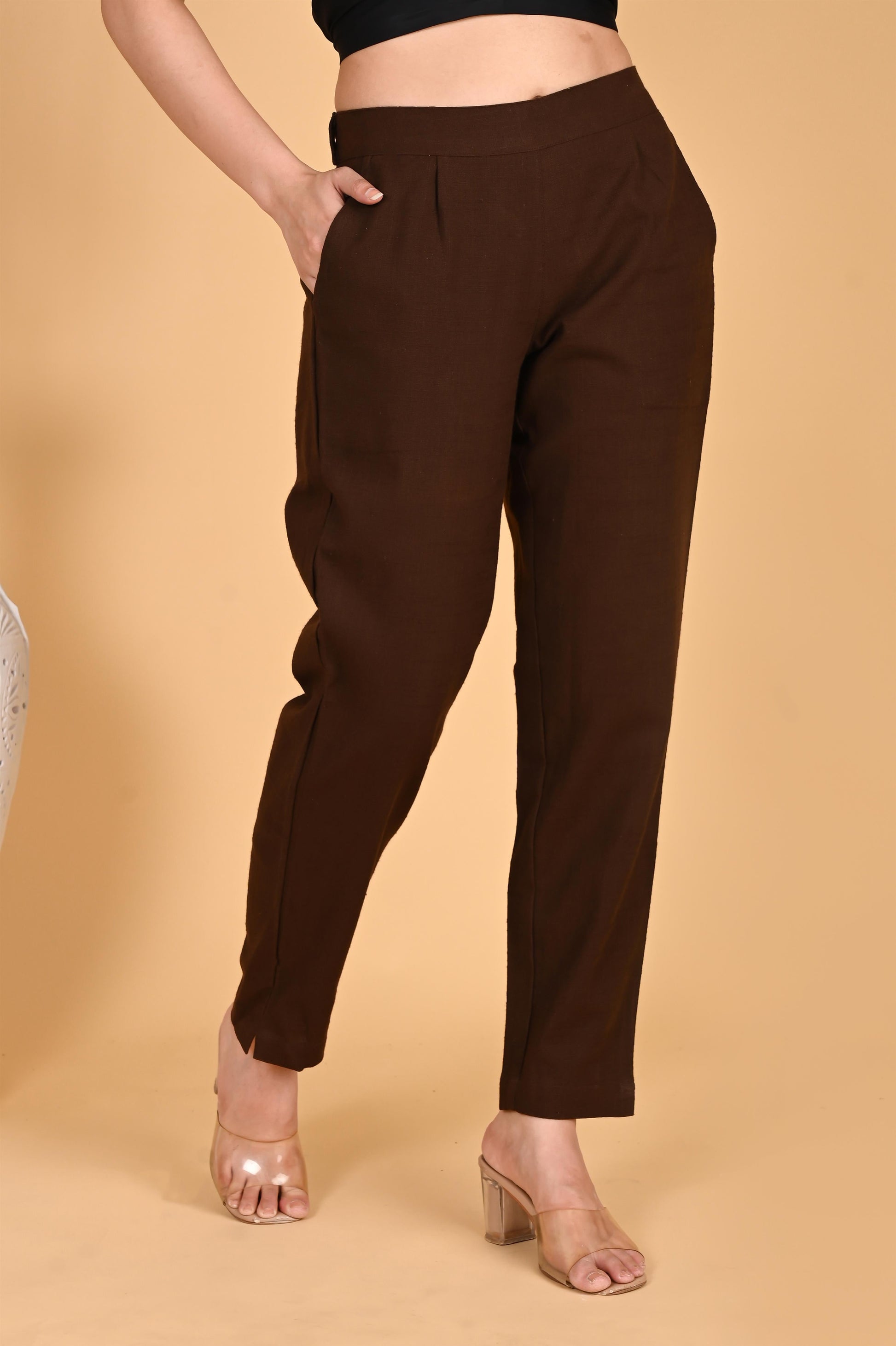 COFFEE BROWN CLASSIC COTTON PANTS