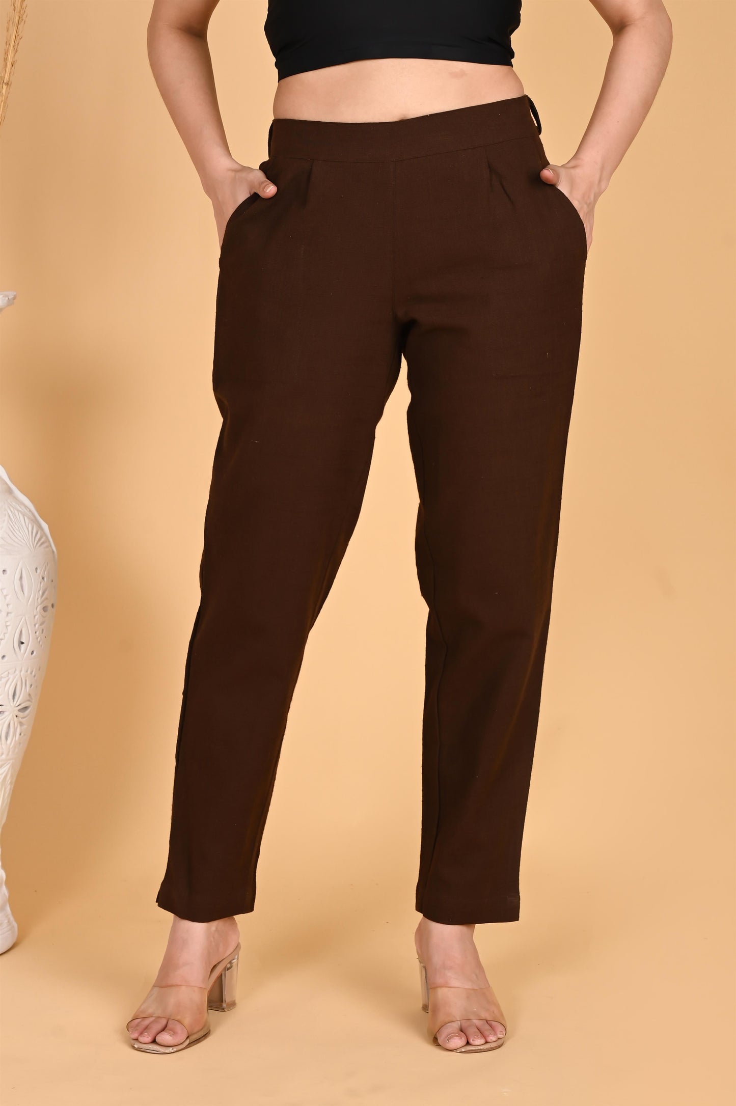 COFFEE BROWN CLASSIC COTTON PANTS