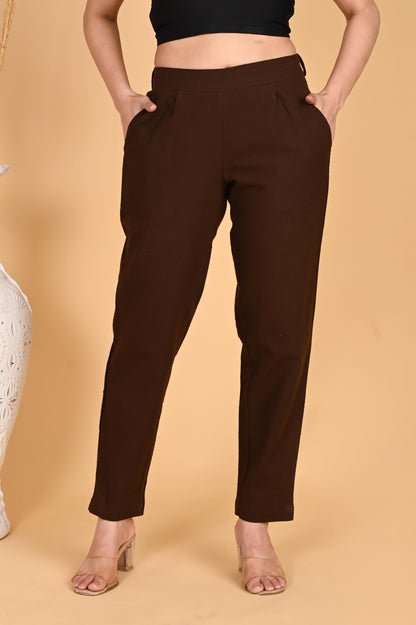 COFFEE BROWN CLASSIC COTTON PANTS