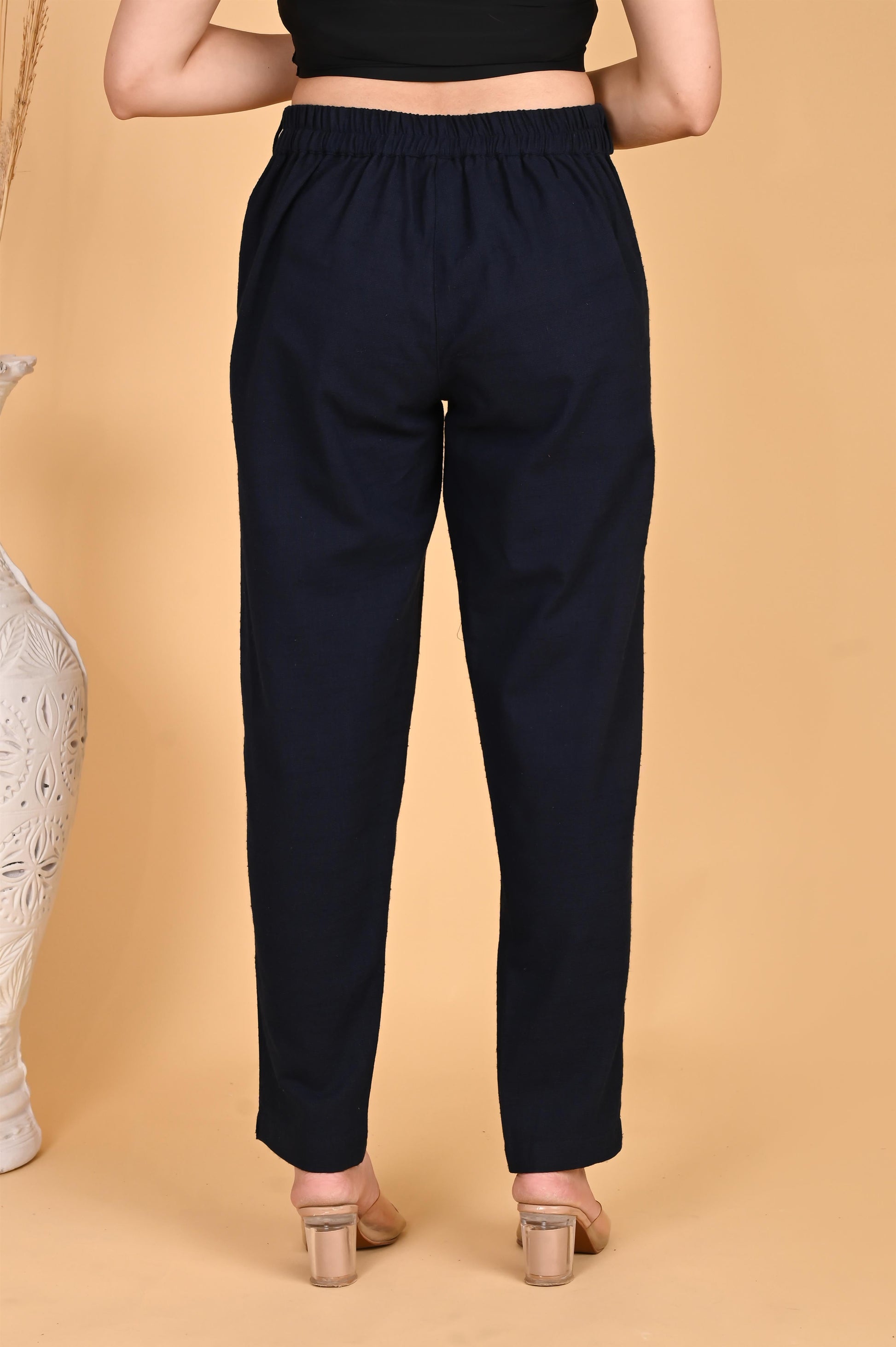 NAVY BLUE CLASSIC COTTON PANTS - SAFED DHAGA 