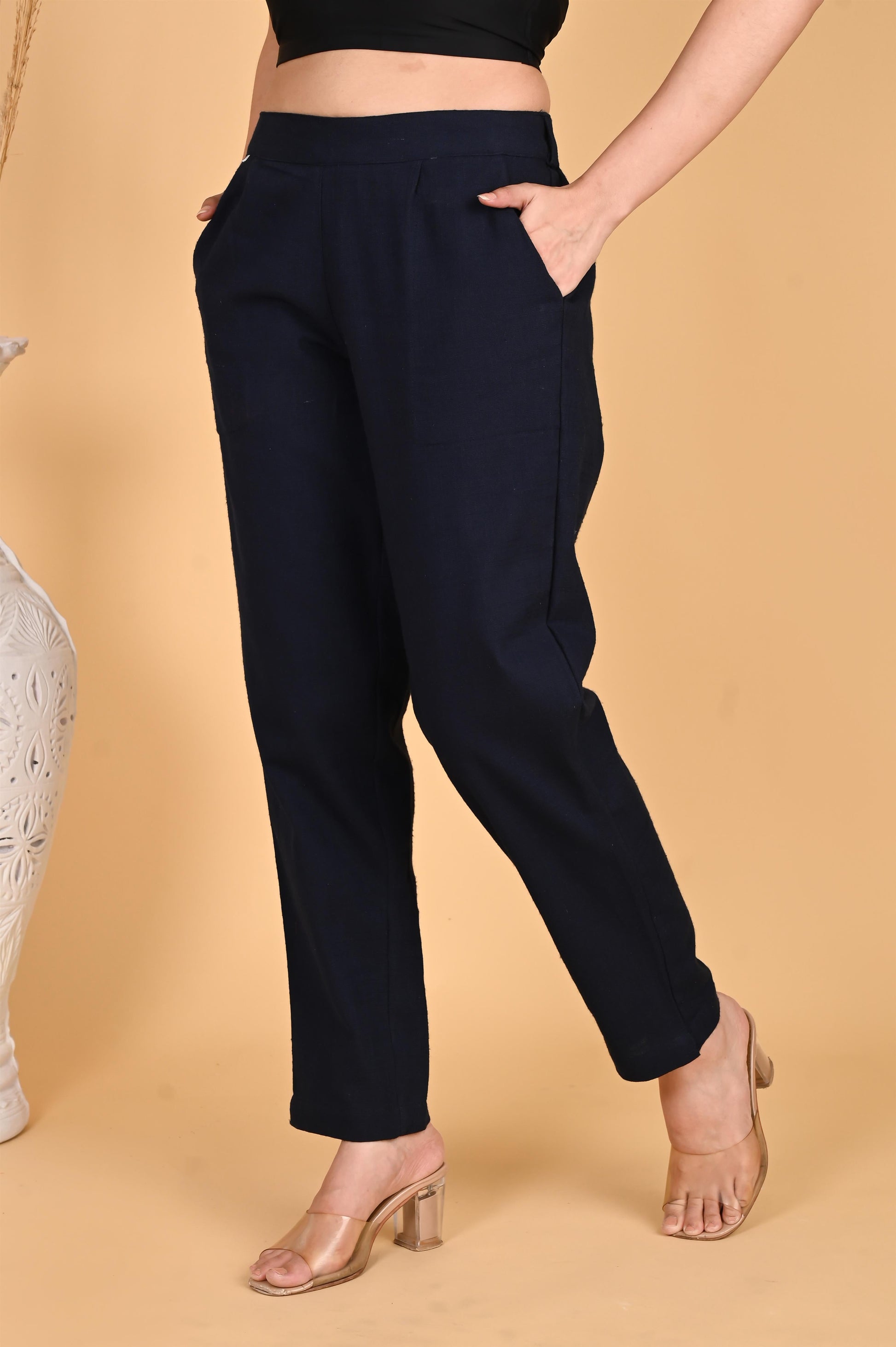 NAVY BLUE CLASSIC COTTON PANTS - SAFED DHAGA 