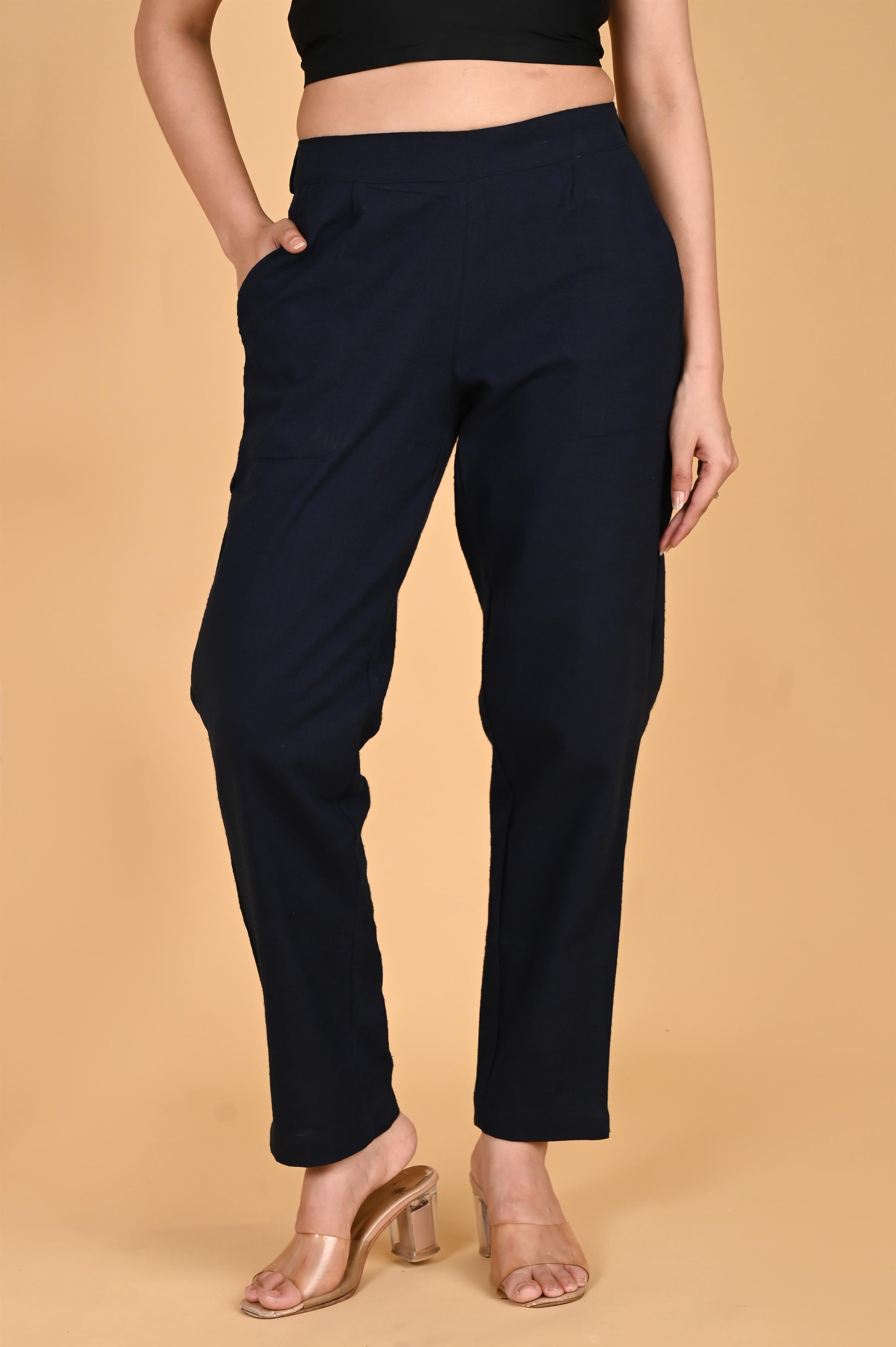 NAVY BLUE CLASSIC COTTON PANTS - SAFED DHAGA 
