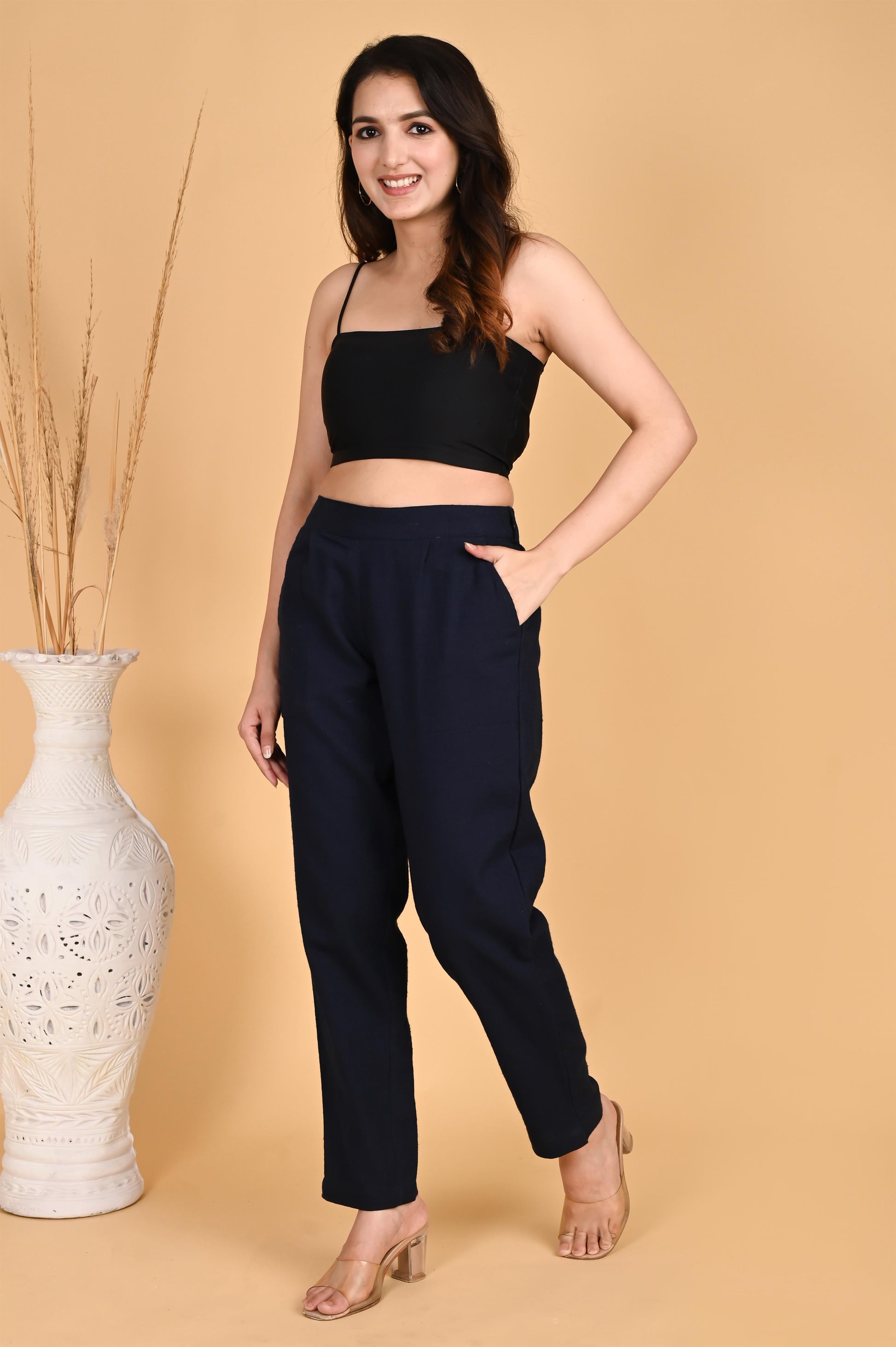 NAVY BLUE CLASSIC COTTON PANTS - SAFED DHAGA 