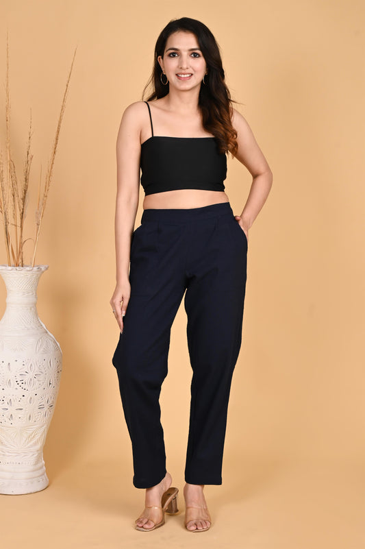 NAVY BLUE CLASSIC COTTON PANTS - SAFED DHAGA 