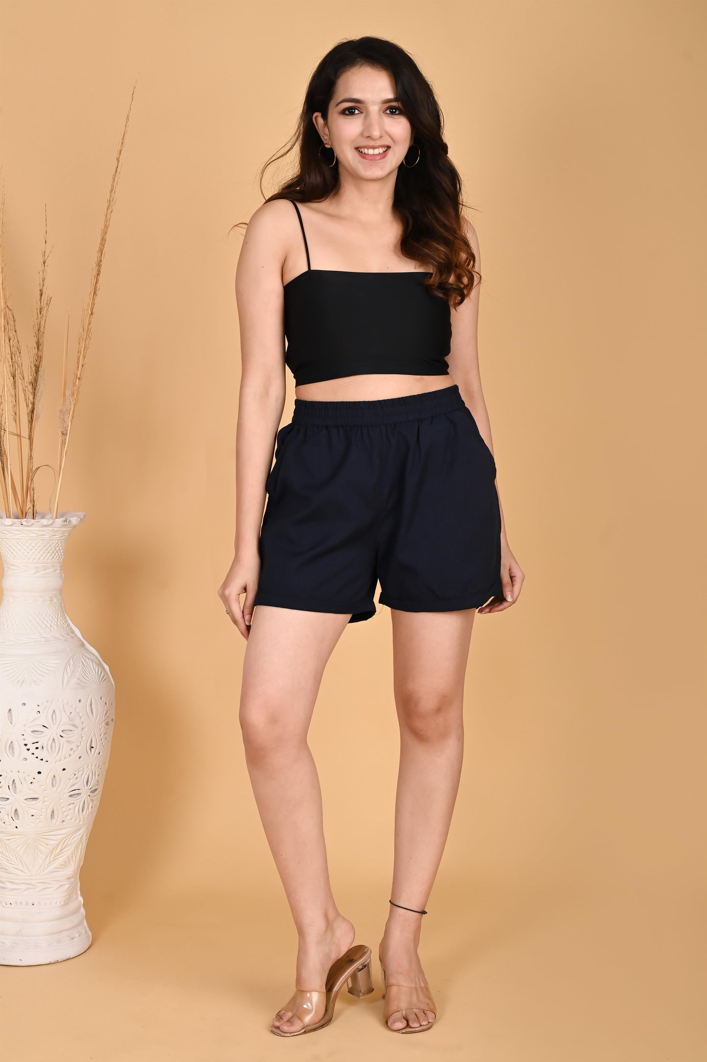NAVY BLUE LINEN SHORTS - SAFED DHAGA 