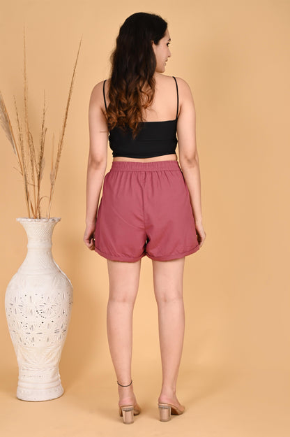 ROSE TAUPE LINEN SHORTS - SAFED DHAGA 