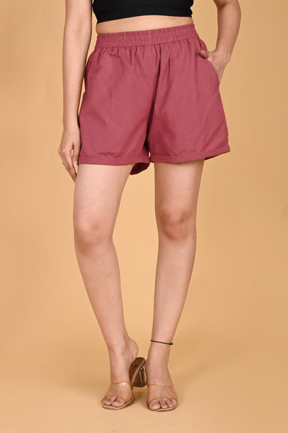 ROSE TAUPE LINEN SHORTS - SAFED DHAGA 