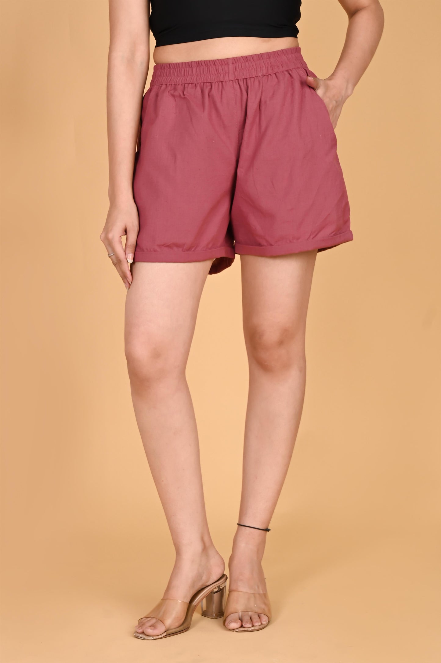 ROSE TAUPE LINEN SHORTS - SAFED DHAGA 