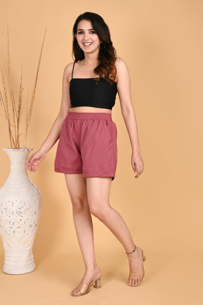 ROSE TAUPE LINEN SHORTS - SAFED DHAGA 