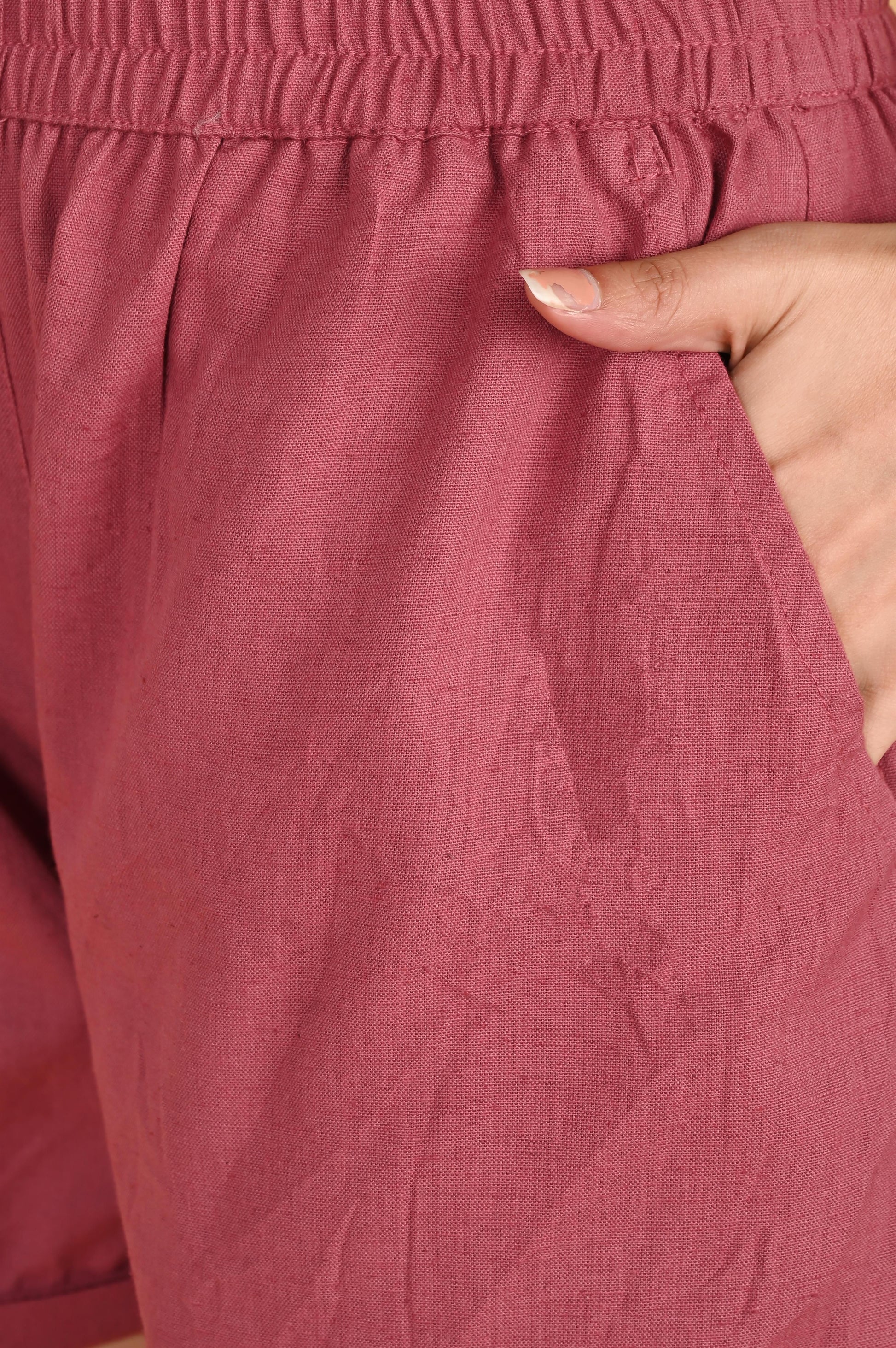 ROSE TAUPE LINEN SHORTS - SAFED DHAGA 