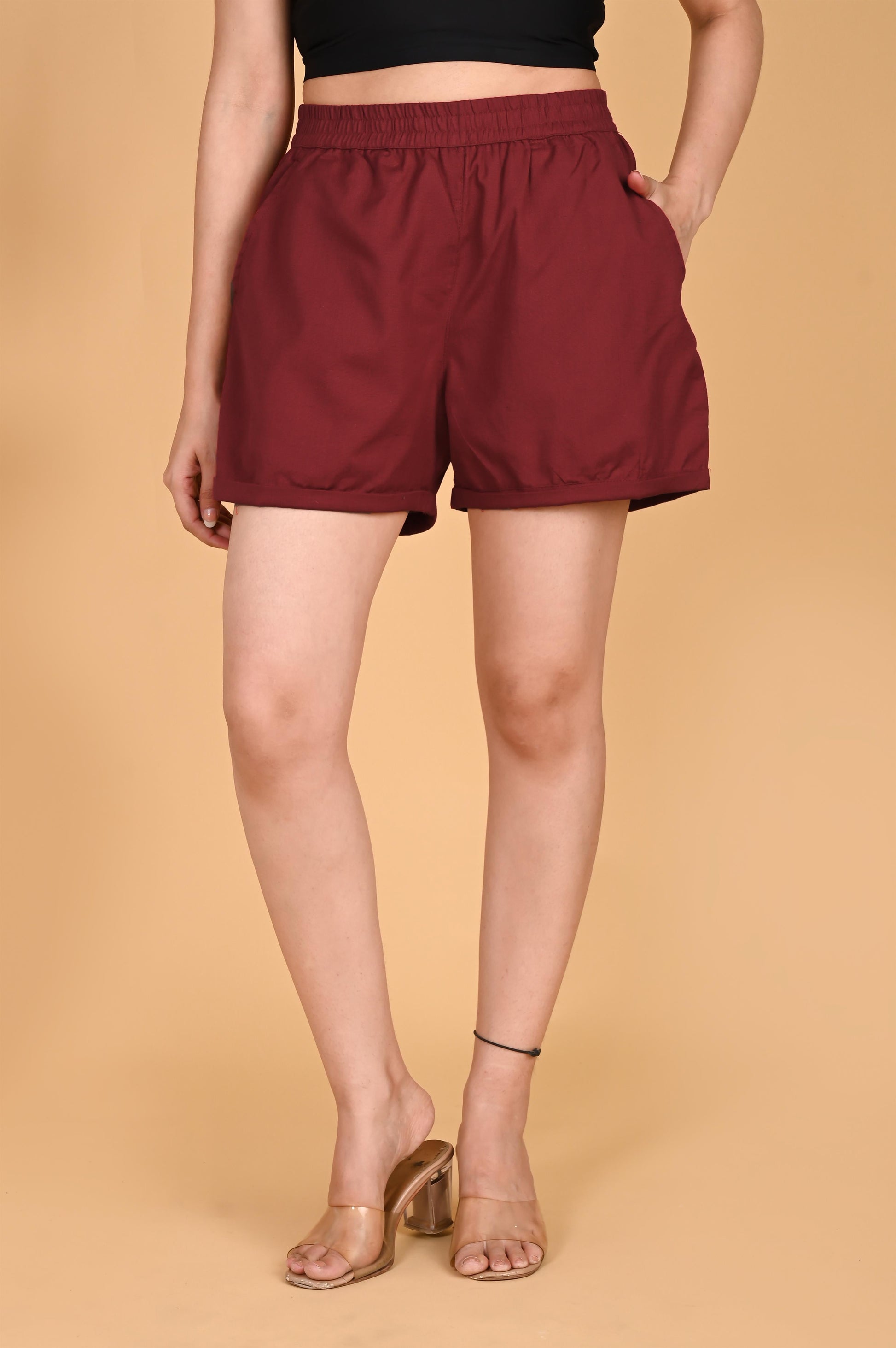 MAROON LINEN SHORTS - SAFED DHAGA 