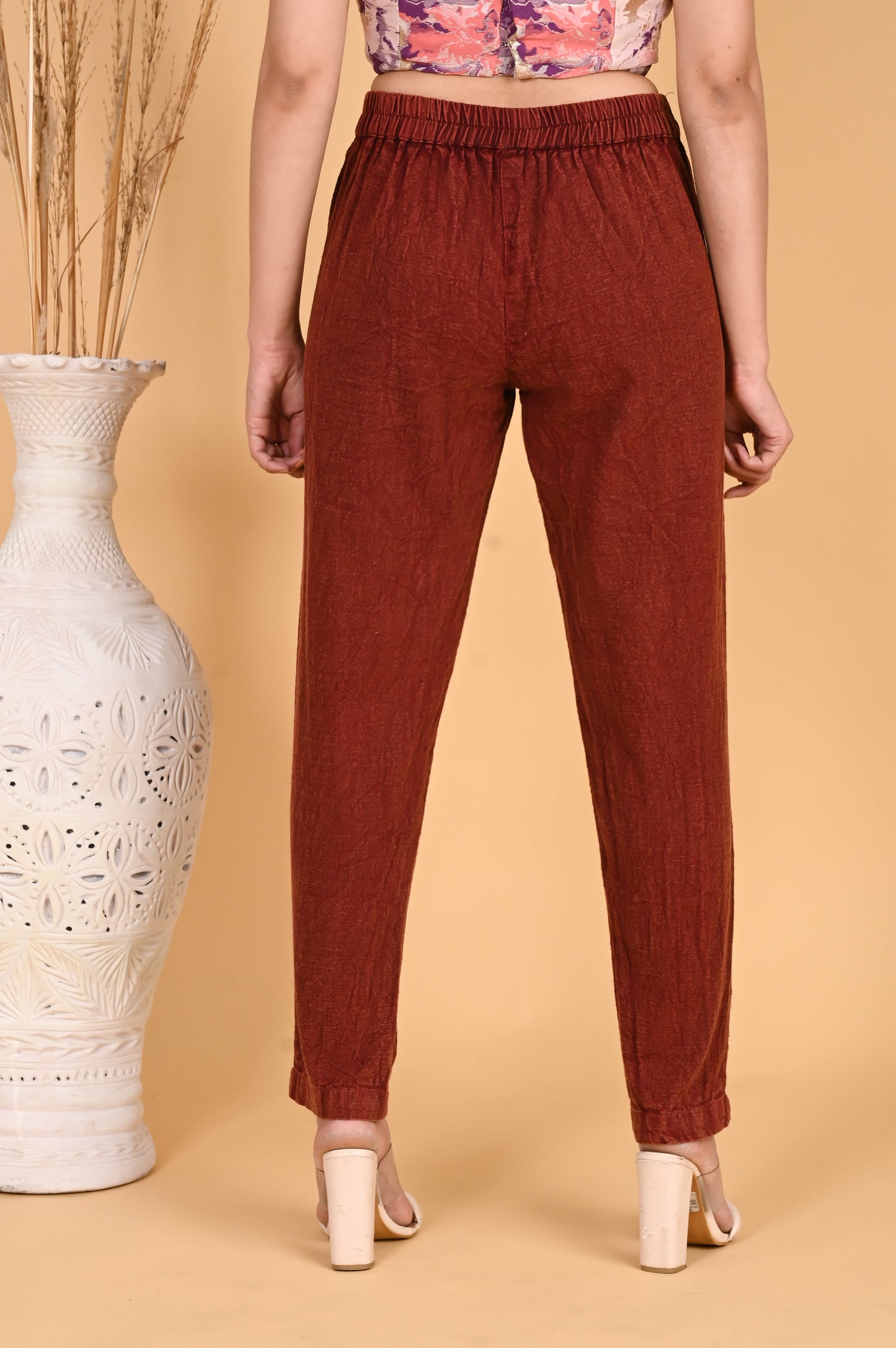 MAROON DENIM COTTON PANTS - SAFED DHAGA 