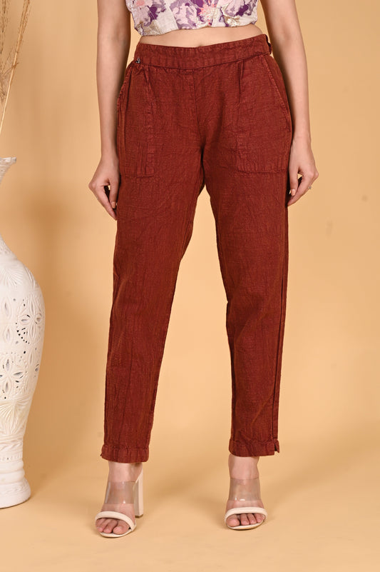 MAROON DENIM COTTON PANTS - SAFED DHAGA 