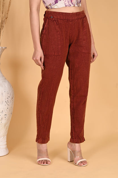 MAROON DENIM COTTON PANTS - SAFED DHAGA 