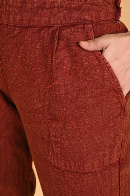 MAROON DENIM COTTON PANTS - SAFED DHAGA 