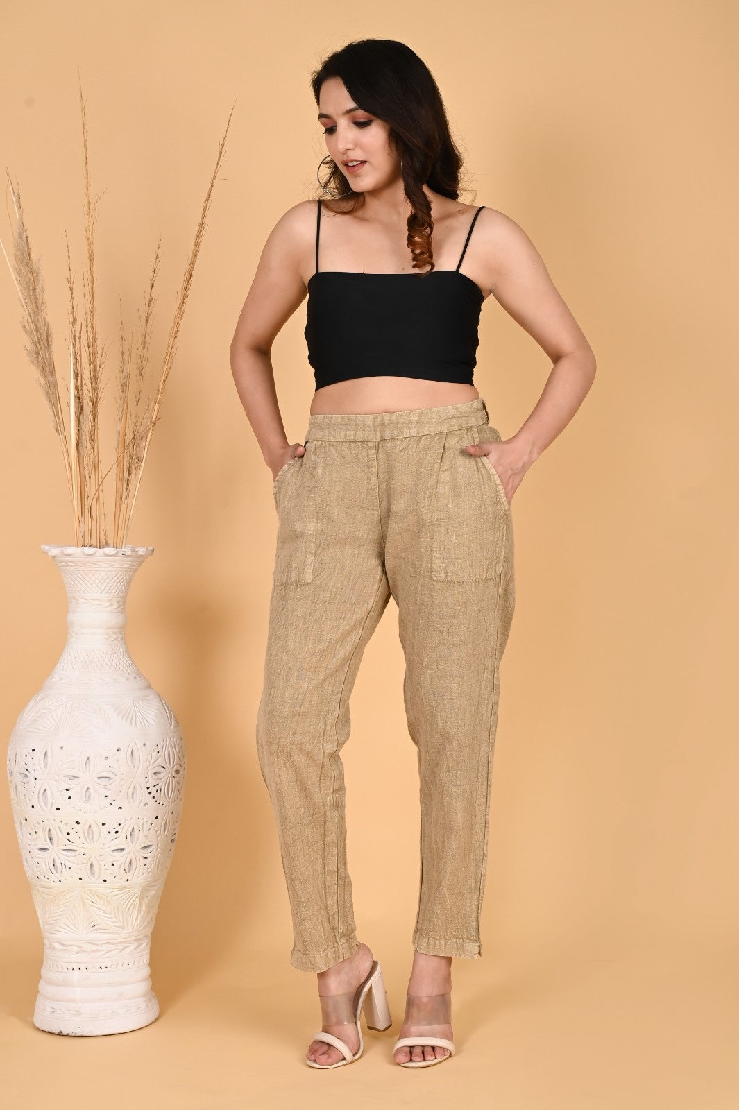 GREY DENIM COTTON PANTS - SAFED DHAGA 