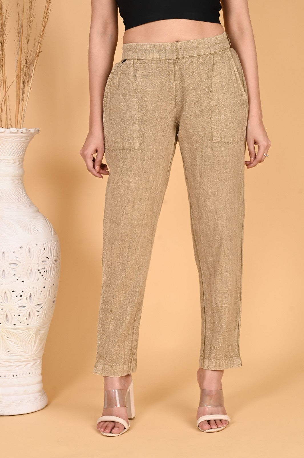 MAROON DENIM COTTON PANTS - SAFED DHAGA 