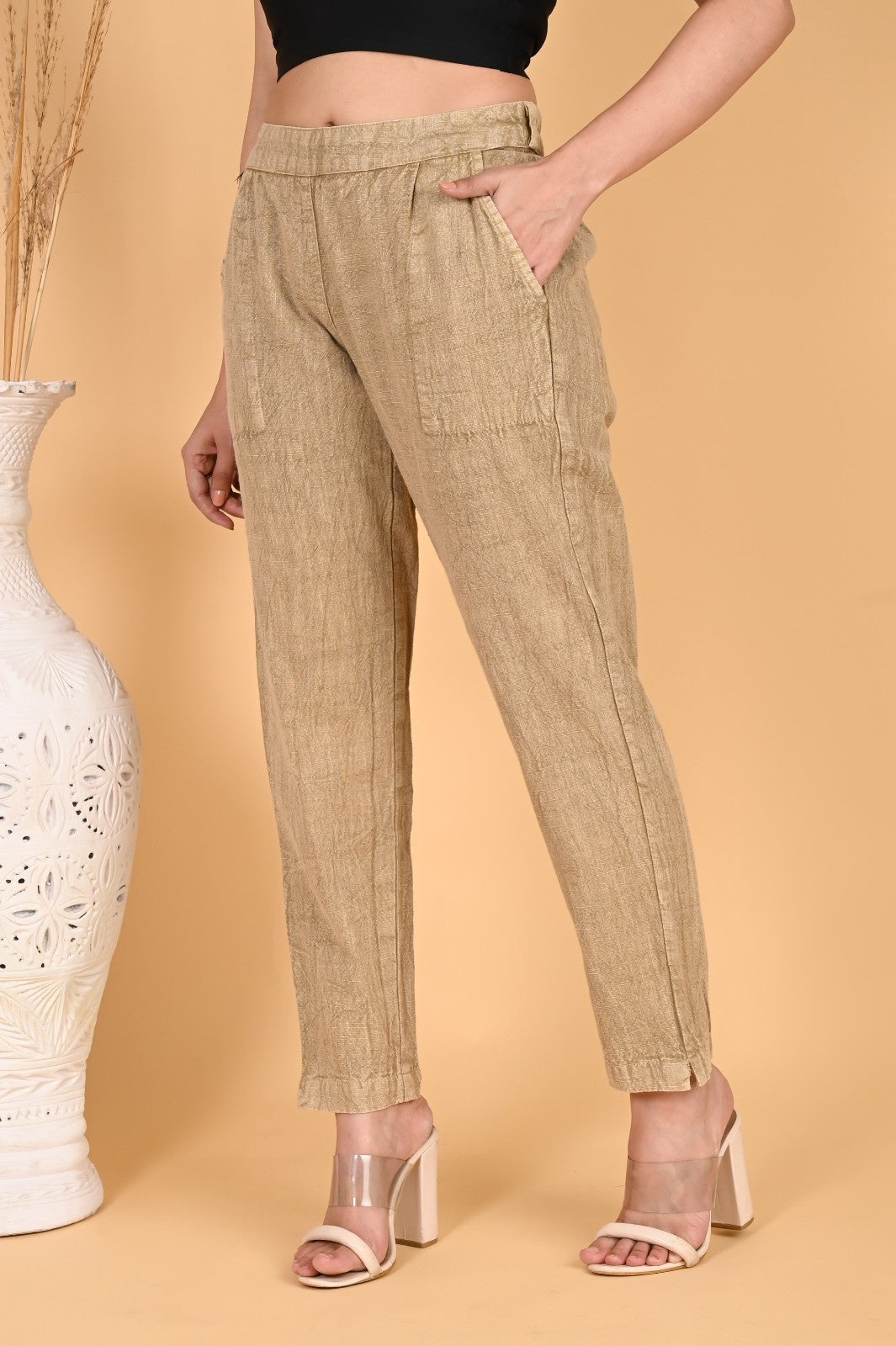 WOOD YELLOW DENIM COTTON PANTS - SAFED DHAGA 