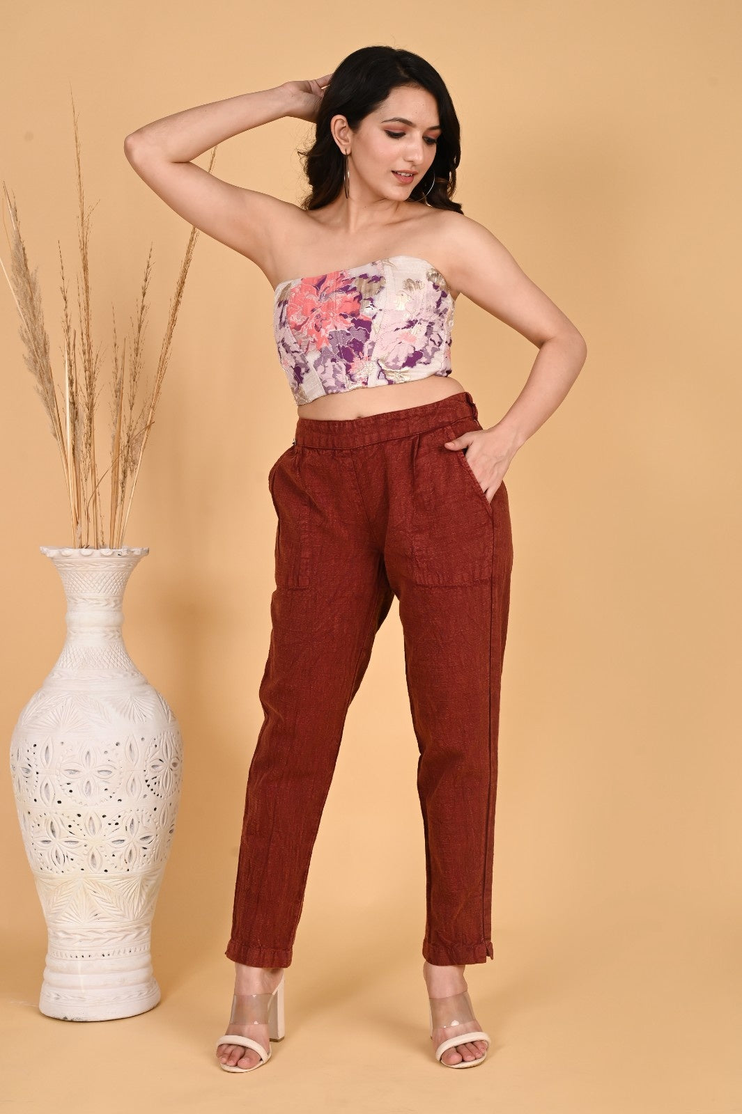 WOOD YELLOW DENIM COTTON PANTS - SAFED DHAGA 