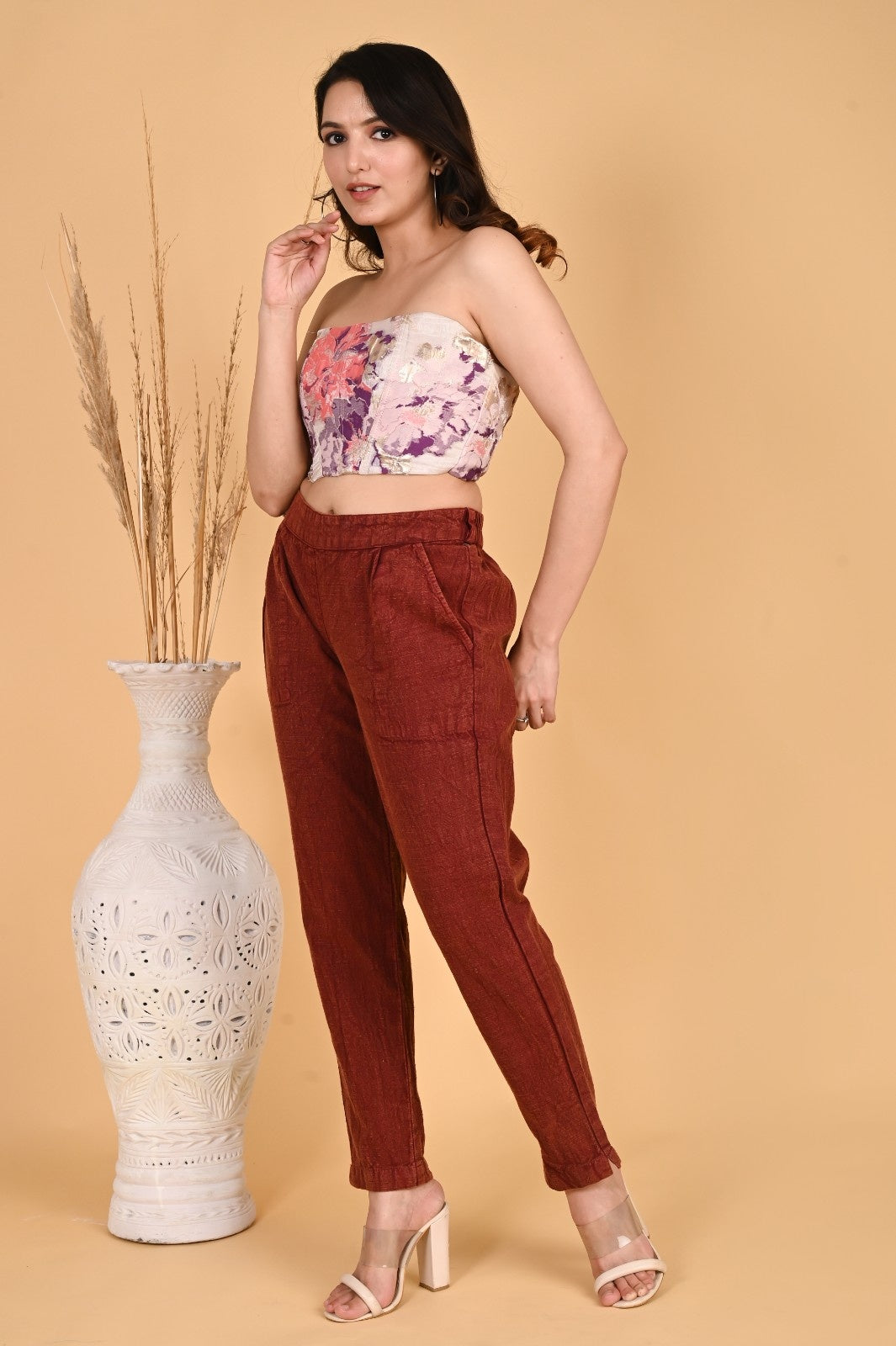 GREY DENIM COTTON PANTS - SAFED DHAGA 