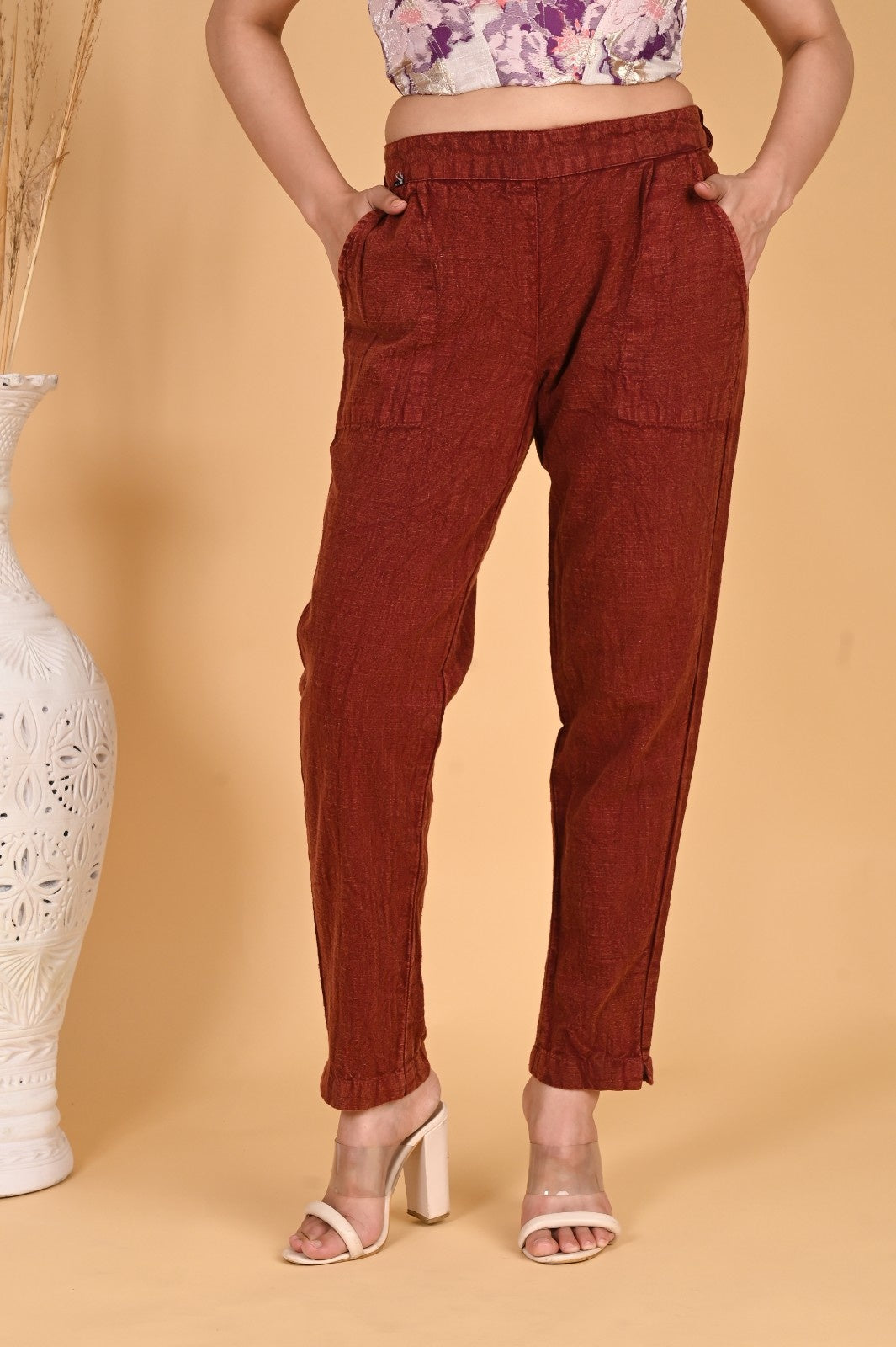 WOOD YELLOW DENIM COTTON PANTS - SAFED DHAGA 