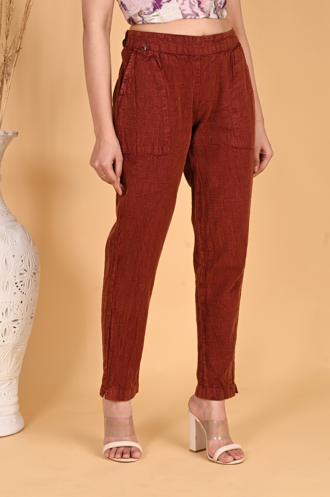 GREY DENIM COTTON PANTS - SAFED DHAGA 