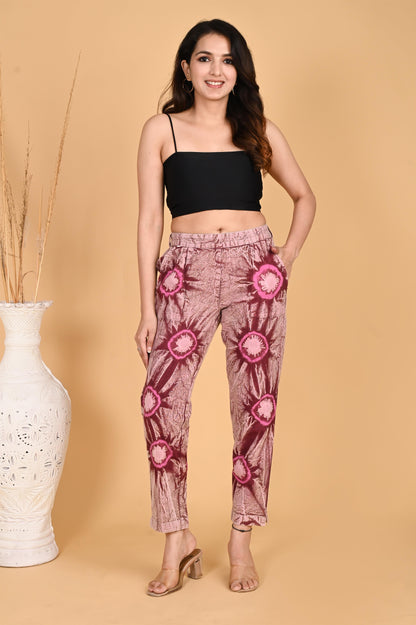 ROSE PINK BANDHEJ COTTON PANTS - SAFED DHAGA 