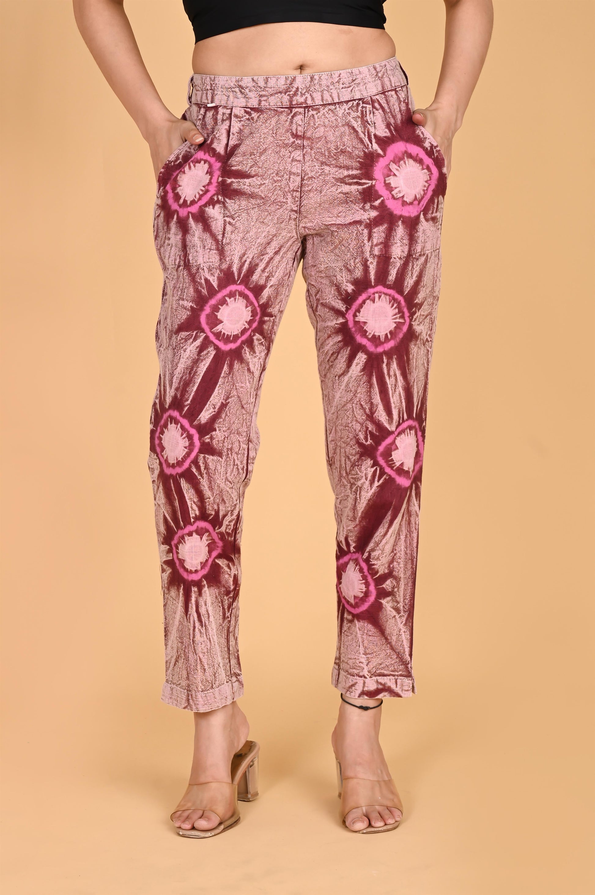 ROSE PINK BANDHEJ COTTON PANTS - SAFED DHAGA 