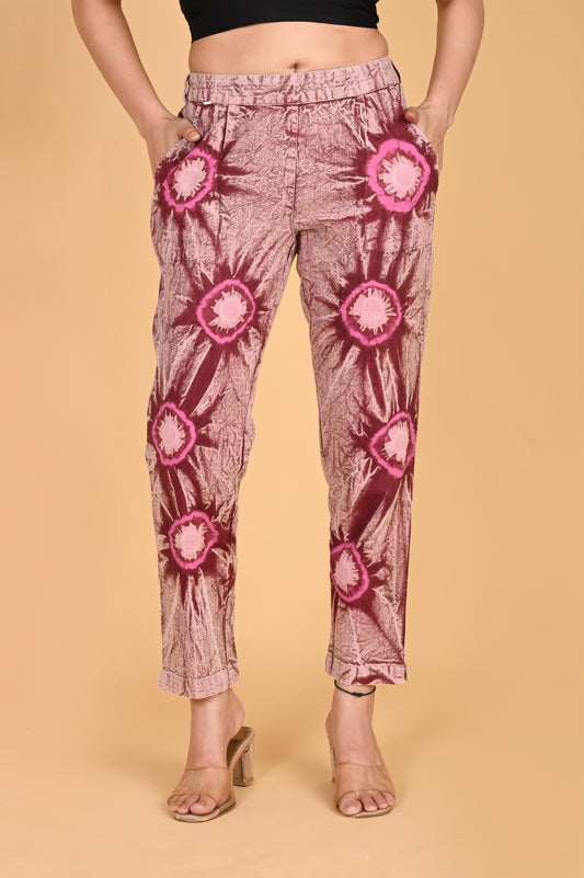 ROSE PINK BANDHEJ COTTON PANTS - SAFED DHAGA 