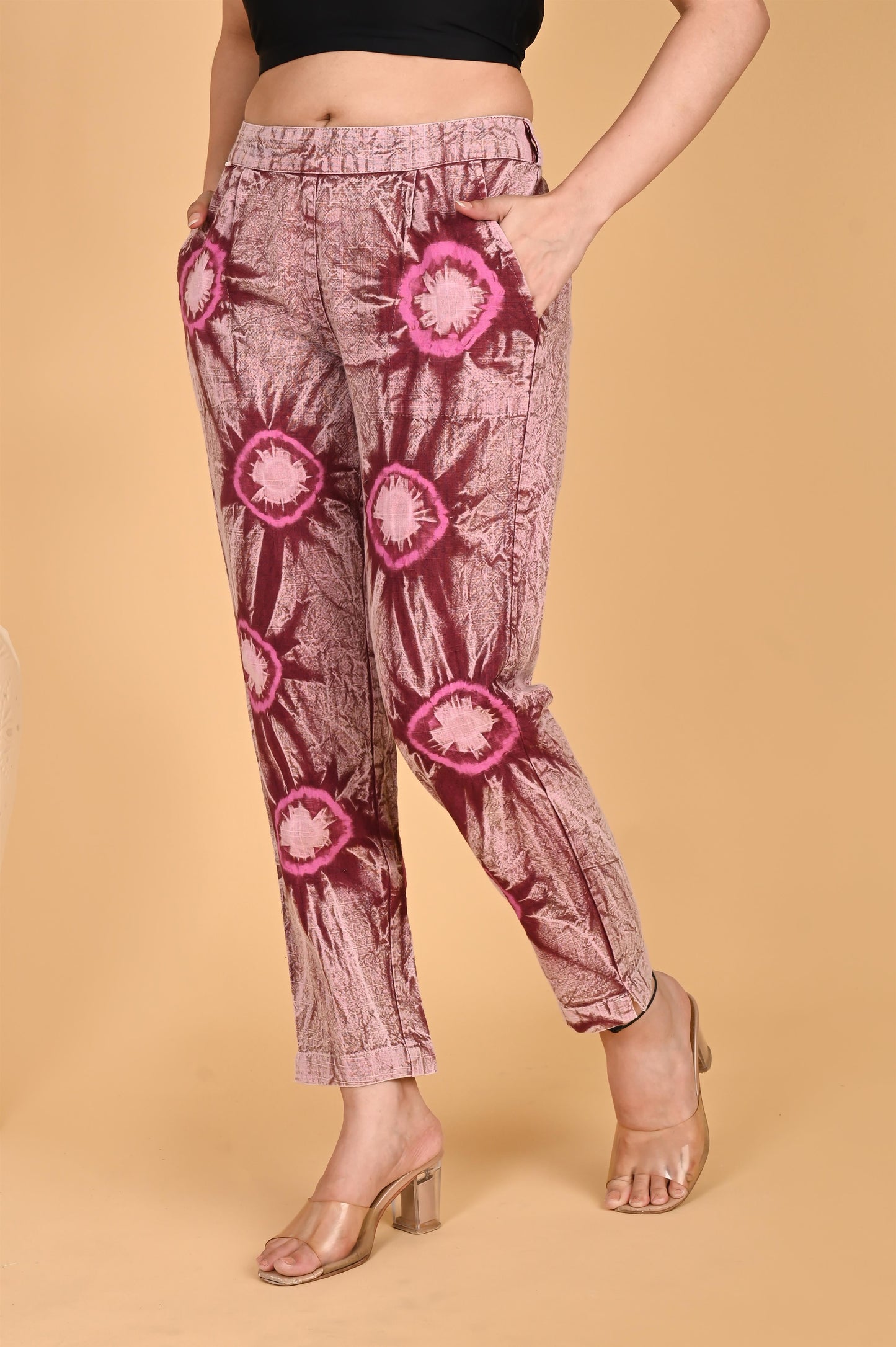 ROSE PINK BANDHEJ COTTON PANTS - SAFED DHAGA 