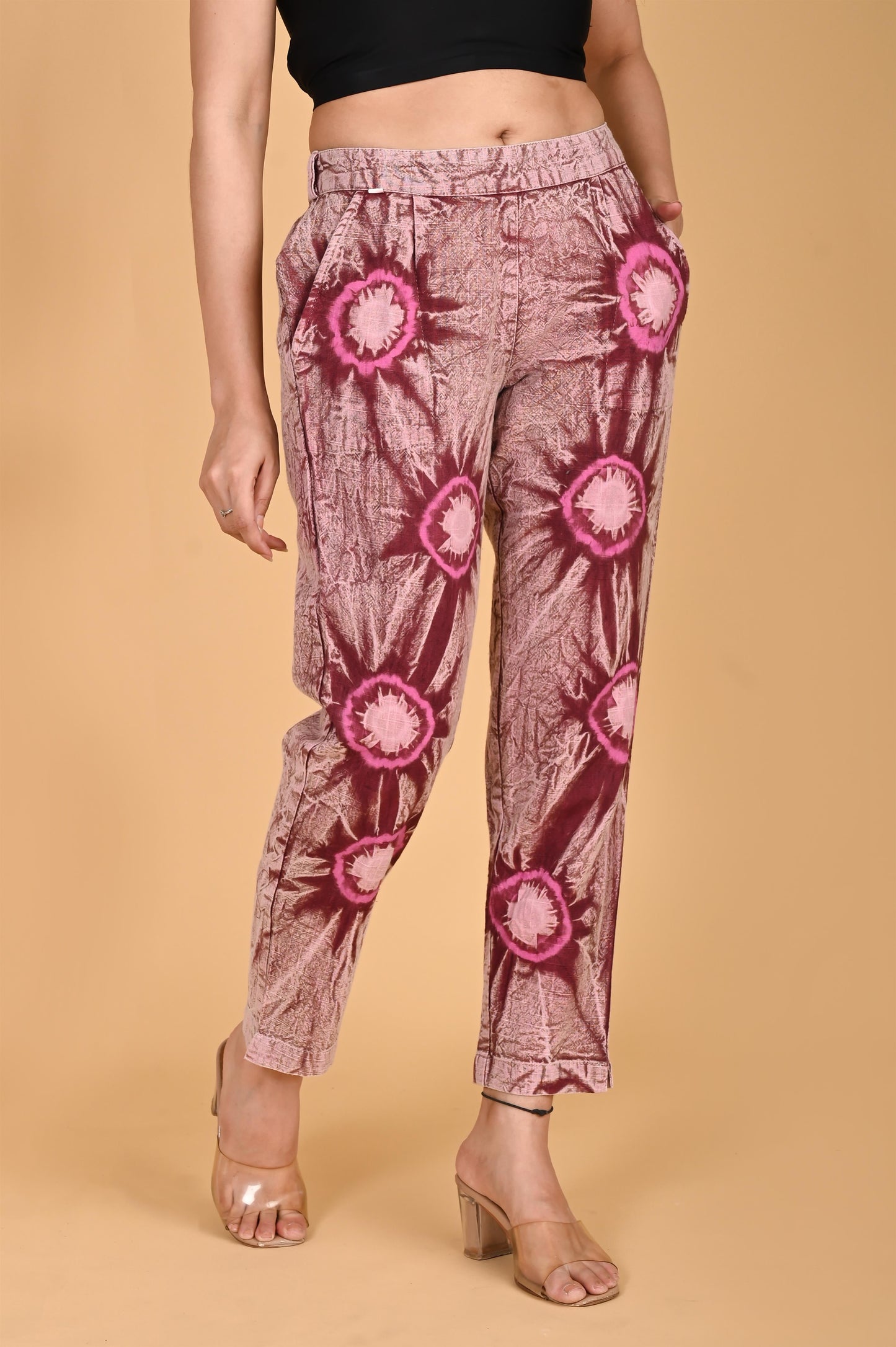 ROSE PINK BANDHEJ COTTON PANTS - SAFED DHAGA 