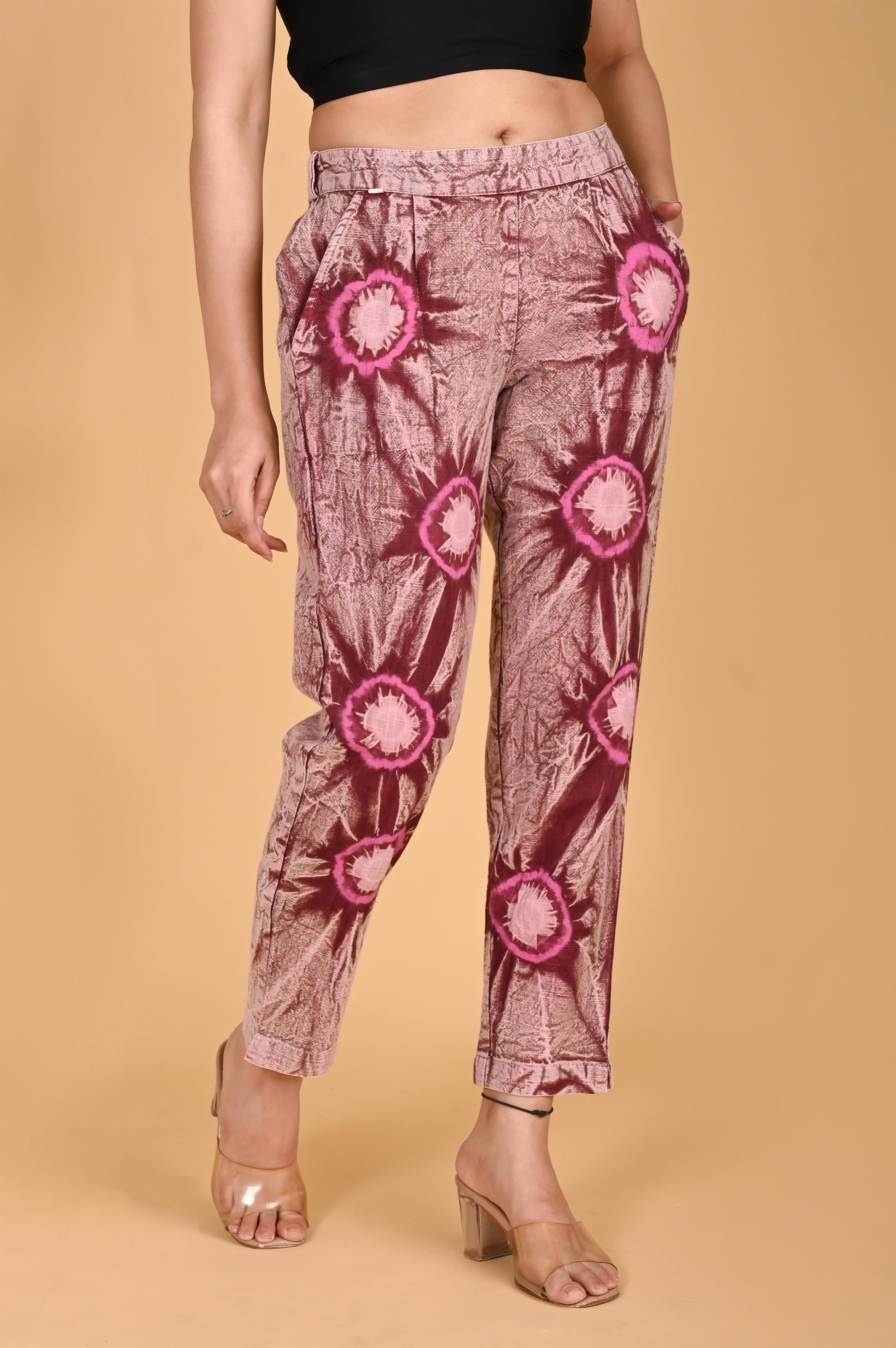 ROSE PINK BANDHEJ COTTON PANTS - SAFED DHAGA 
