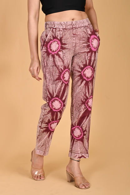 ROSE PINK BANDHEJ COTTON PANTS - SAFED DHAGA 
