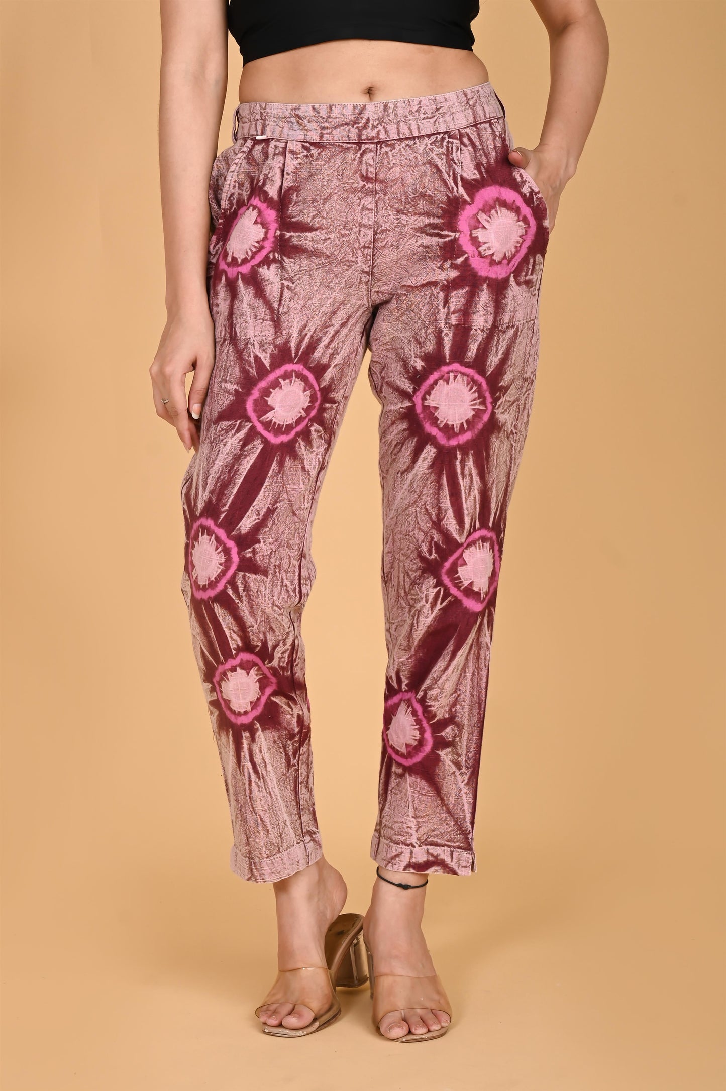 ROSE PINK BANDHEJ COTTON PANTS - SAFED DHAGA 