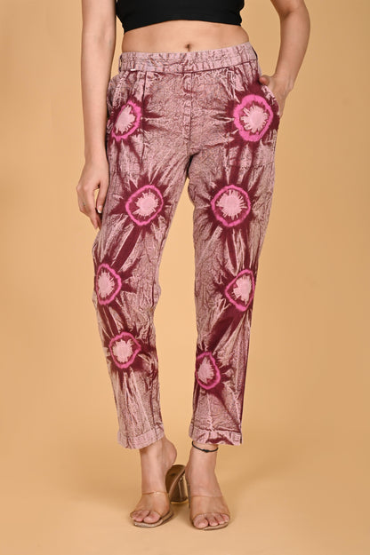 ROSE PINK BANDHEJ COTTON PANTS - SAFED DHAGA 
