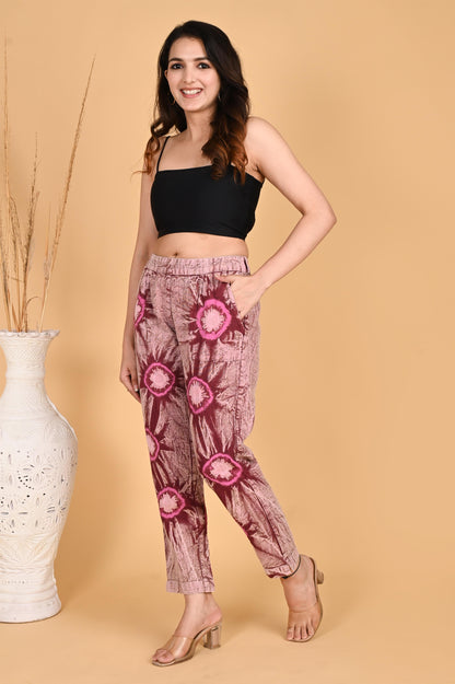 ROSE PINK BANDHEJ COTTON PANTS - SAFED DHAGA 