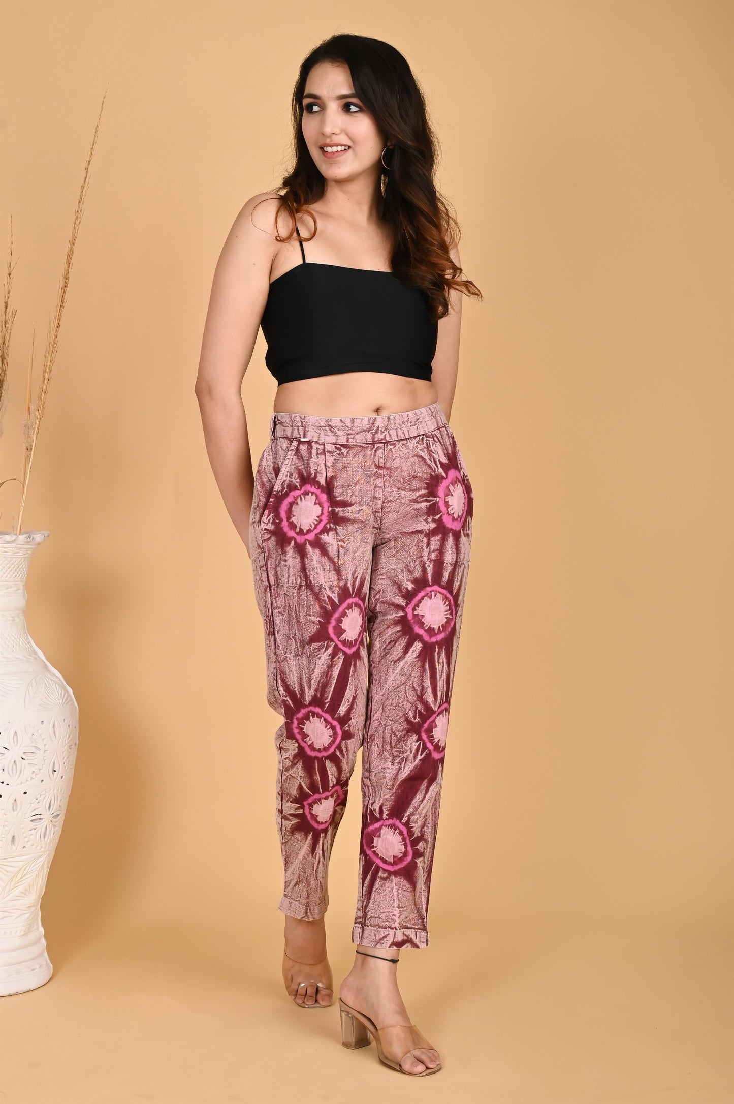 ROSE PINK BANDHEJ COTTON PANTS - SAFED DHAGA 