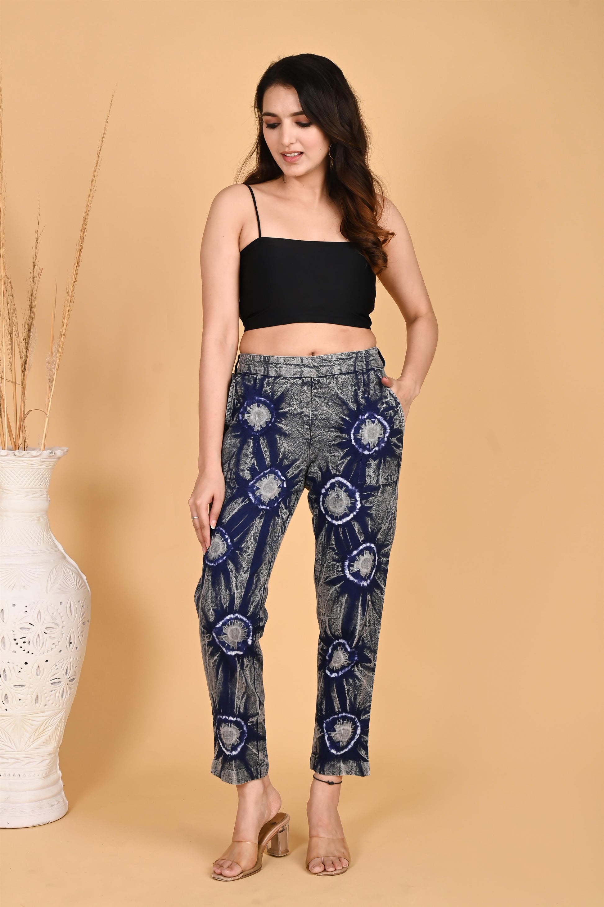 ROYAL BLUE BANDHEJ COTTON PANTS - SAFED DHAGA 