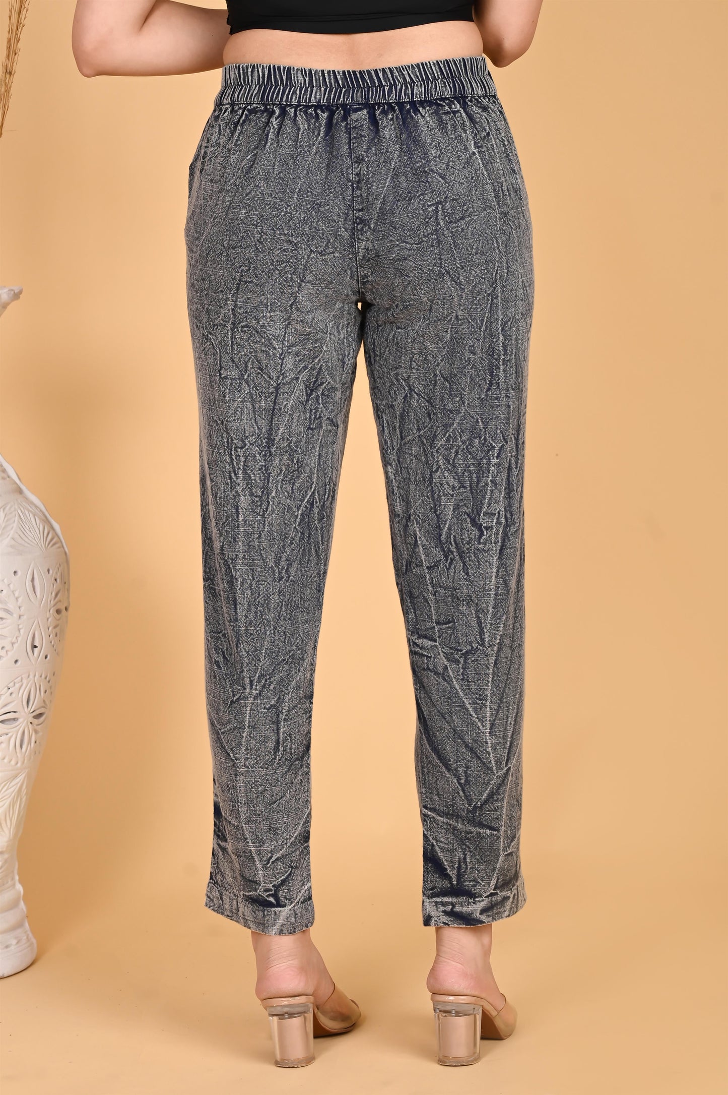 ROYAL BLUE BANDHEJ COTTON PANTS - SAFED DHAGA 