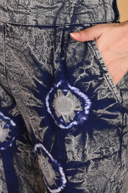 ROYAL BLUE BANDHEJ COTTON PANTS - SAFED DHAGA 